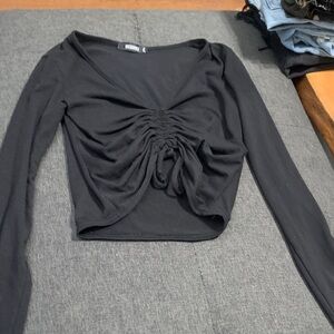Missguided Black Gathered Long Sleeve Top